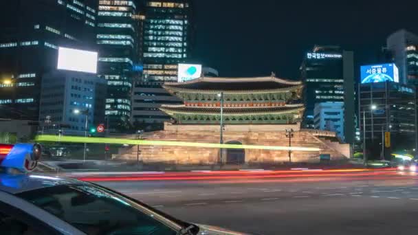 Puerta Sungnyemun Noche Lapso Tiempo — Vídeo de stock