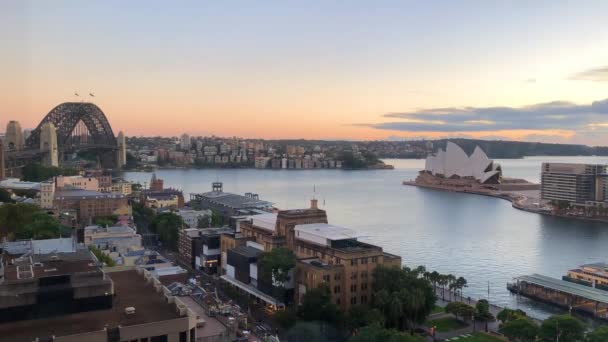 Widok Lotu Ptaka Harbour Bridge Opera House Porcie Sydney Przy — Wideo stockowe