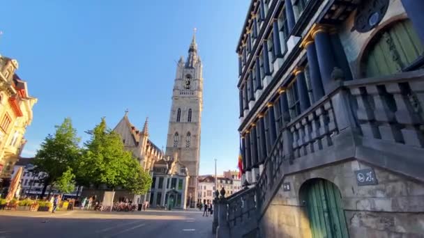 Walking Iconic Belfry Ghent Belfort Van Gent Ghent Belgium Pov — Video Stock