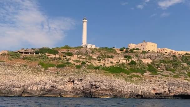 Low Angle View Famous Santa Maria Leuca Lighthouse Zuid Italië — Stockvideo