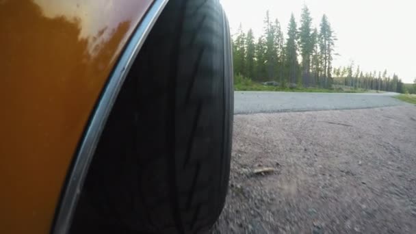 Close Retro Car Wheel While Driving Road — Stock Video