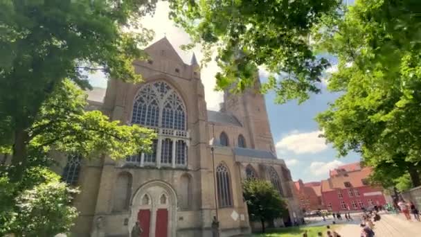 Saint Salvators Cathedral Sunny Day Bruges Belgium Wide — Stock Video