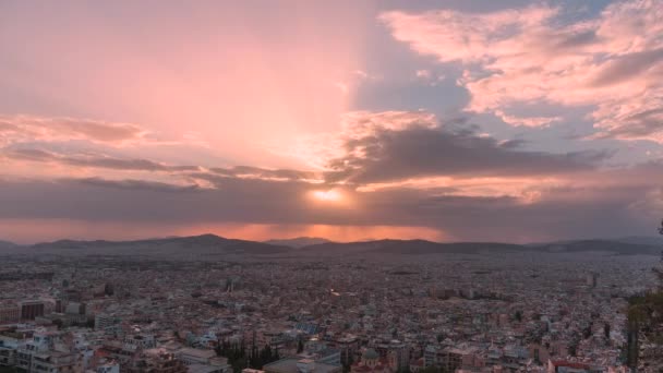 Timelapse Sunset Athens Red Sky Sun Beams — Video