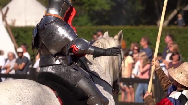 Ridder Paard Steekspel Krijgen Van Een Lance Van Squire Middeleeuws — Stockvideo
