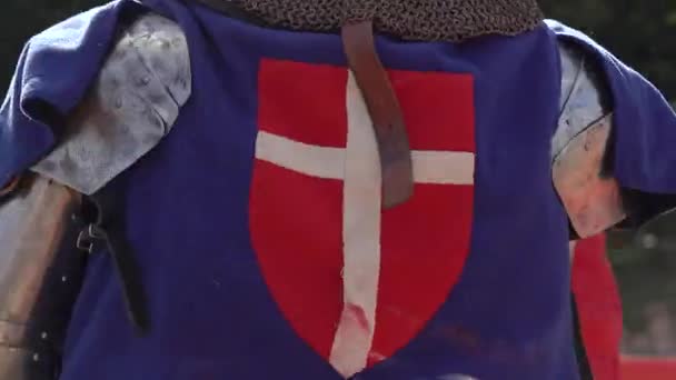 Dánští Rytíři Bojují Mečích Plné Bojové Oblečení Během Turnaje Střední — Stock video