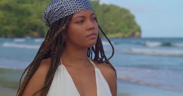 Facial Close Young Girl Enjoying Day Beach Tropical Caribbean Island — Vídeos de Stock