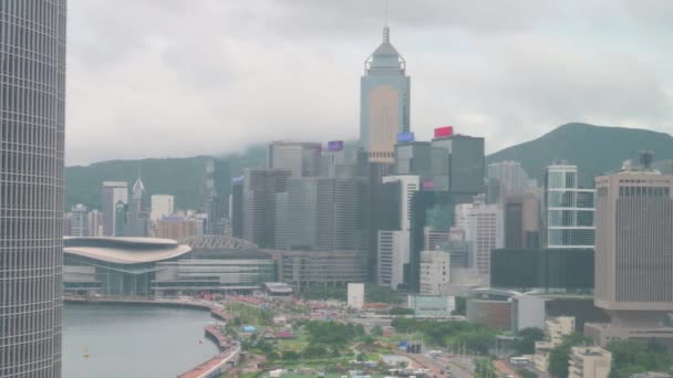 Widok Wyspę Hongkong Dzielnicy Finansowej Tym Budynku Central Plaza Oraz — Wideo stockowe
