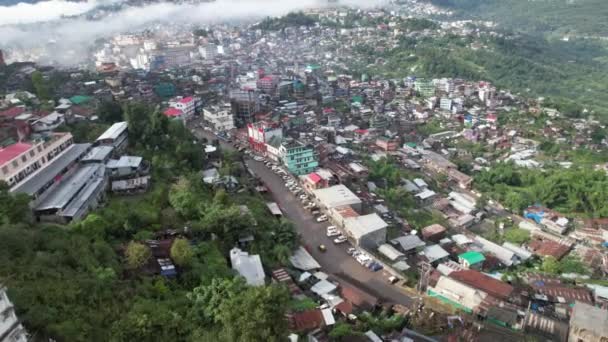 Vista Aérea 360 Graus Capital Kohima Nagaland Mostra Colinas Edifícios — Vídeo de Stock