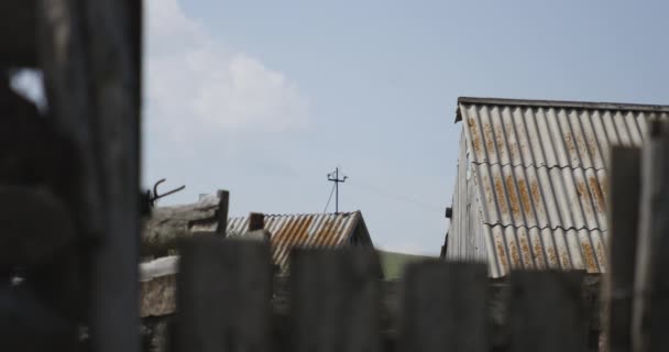 Mysterious Shot Rustic Dwellings One Utility Pole Rooftop — Stock Video