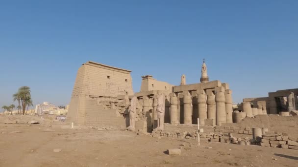Руины Статуй Колоннады Храме Луксора Египет — стоковое видео