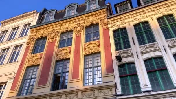 Přední Fasáda Okna Typických Architektur Náměstí General Gaulle Francouzském Lille — Stock video