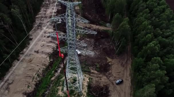 Transmission Tower Clearing Forest European Energy Crisis Concept — Stock Video