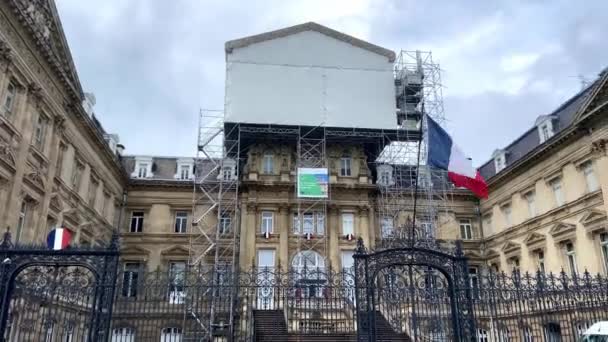 French Flag Waving Wind Gate Northern Prefecture Building Renovation Lille — Video Stock