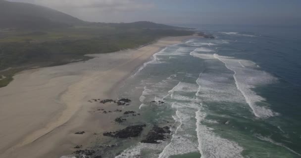 完璧な波と黄色の砂で晴れた日にポルトガルの大西洋でのAfifeビーチ アルダまたはマリアナ の空中ビュー — ストック動画