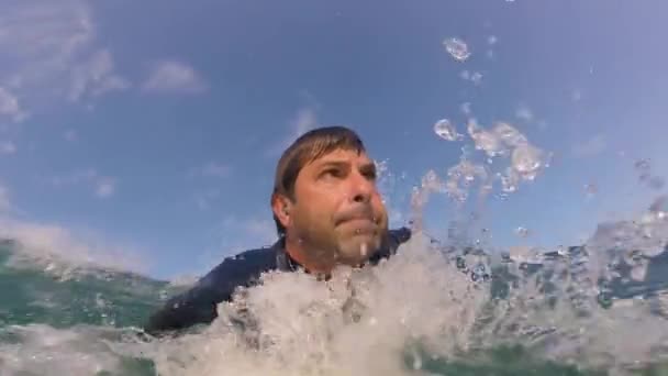 Slow Motion Extreme Pro Surfer Surfing Big Tube Barrel Wave — Video Stock