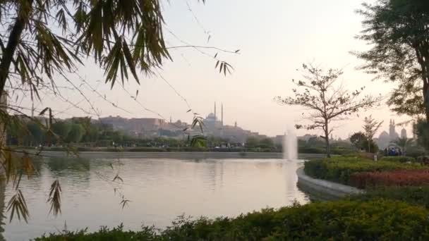 Sunset View Azhar Park Public Park Cairo Egypt — стокове відео