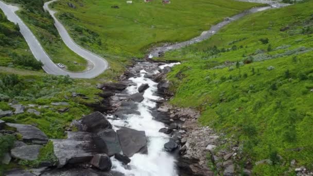 Vikafjell Norveç Nehrin Yukarısından Uçan Hava Manzarası Nehri — Stok video