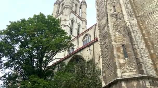 Ukrainian Flag Waving Wind Saint Bavo Cathedral Ghent Belgium Tilt — Vídeo de stock