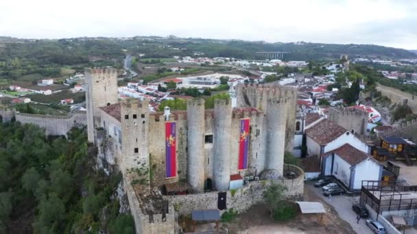 Belo Castelo Medieval Óbidos Aldeia Histórica Portugal Aerial — Vídeo de Stock