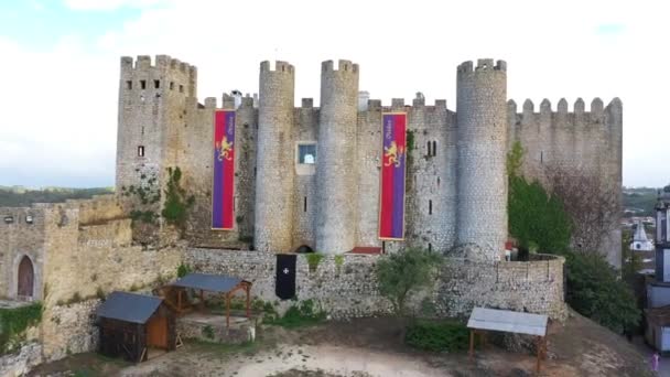 Αερομεταφορά Του Ιστορικού Μεσαιωνικού Κάστρου Στην Obidos Πορτογαλία — Αρχείο Βίντεο