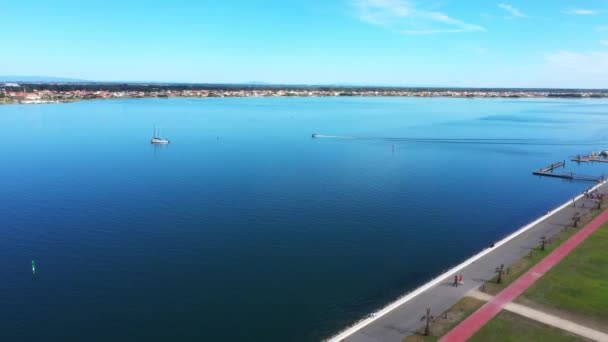 Båtar Ria Aveiro Lagoon Flygfoto Från Costa Nova Prado — Stockvideo