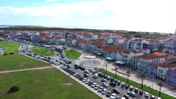Casas Coloridas Veneza Portugal Região Aveiro Sunny Aerial — Vídeo de Stock