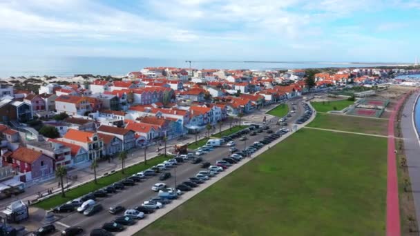 Aveiro Sousedství Blízkosti Pobřeží Atlantiku Portugalsku Letecký Pohled — Stock video