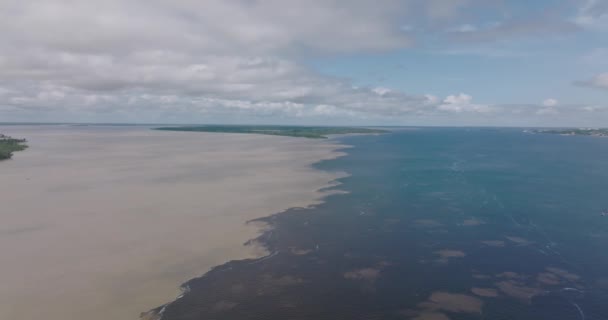 Rio Negro Right Solimoes Left Meeting Waters Brazil Aerial — Vídeos de Stock