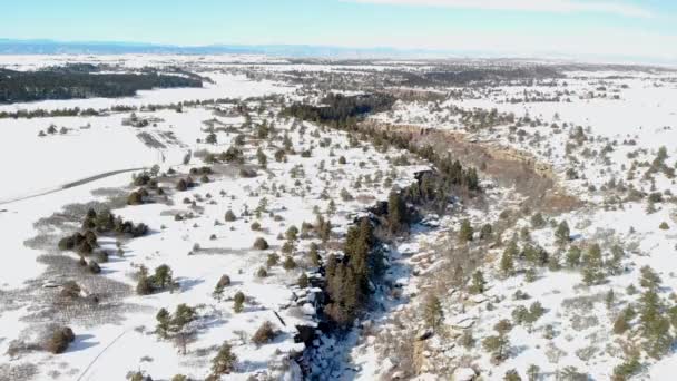 Kinematografické Letecké Záběry Zasněžený Castlewood Kaňon Colorado Dramatické Pomalý Dron — Stock video