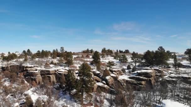 Dramático Snowy Canyon Paisajes Castlewood Canyon Colorado Aerial Drone Video — Vídeo de stock