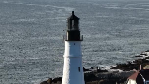 Aerial Orbit Fort Williams Park Portland Head Light Lighthouse Maine — 비디오