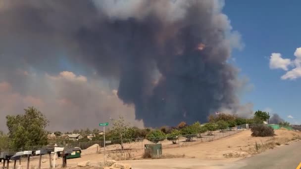 Dark Wildfire Smoke Agricultural Fields Vineyards California Usa View Moving — Stock video