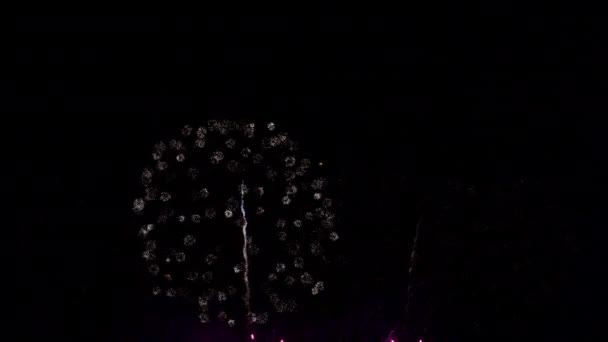 五彩缤纷的烟火在黑暗的天空中闪耀 节日和庆祝的概念 完整的框架 — 图库视频影像