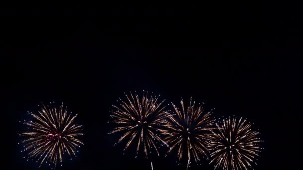 Magical Fireworks Overlay Exploding Sparks Dark Sky Full Frame — Stock Video