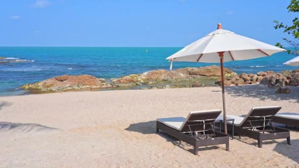 Tumbonas Sombrillas Primera Línea Playa Lujo Tropical Caribbean Resort Full — Vídeos de Stock