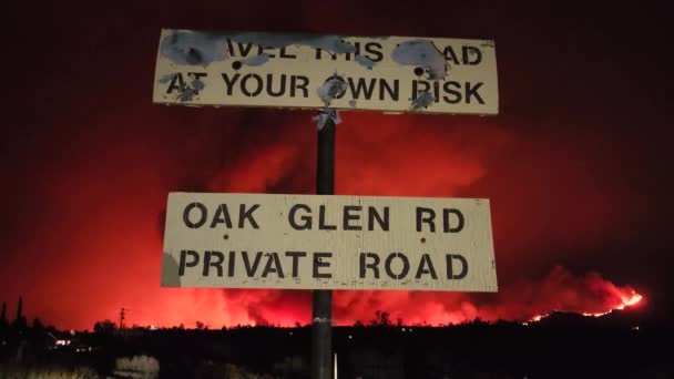 Street Sign Travel Road Your Own Risk Huge Fairview Fire — Stock Video