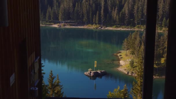 Lakefront Landscape Dolly View Window Turquoise Lake Water Caumasee Switzerland — Video