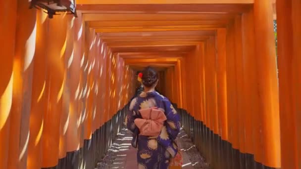 전통적 일본의 유카타 의문으로 둘러싸인 이영상으로 묘사되어 관광객은 — 비디오
