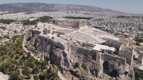 Vista Aérea Magnífica Acrópolis Que Eleva Sobre Atenas Grecia — Vídeos de Stock