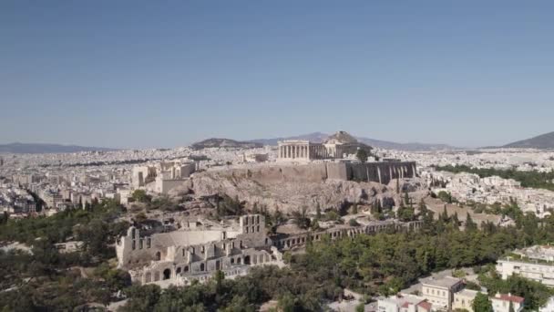 Vista Aérea Acropolis Atenas Citadel Antigo Situado Afloramento Rochoso Edifícios — Vídeo de Stock