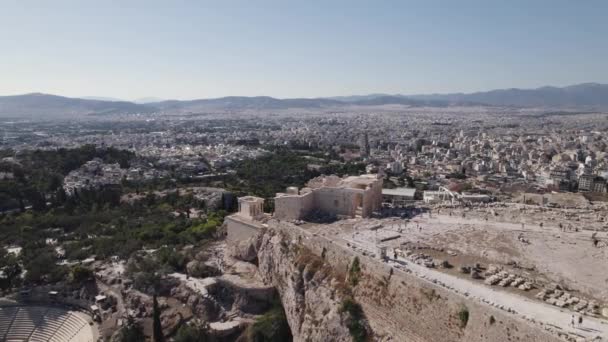Letecký Pohled Propylaii Obřadní Brána Akropole Aténách — Stock video