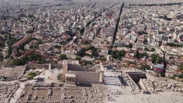 雅典雅典卫城的巴台农神庙上空的空中飞翔 全景尽显无遗 — 图库视频影像