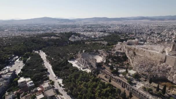 Aerial View Odeon Herodes Atticus Amphitheater Next Acropolis Athens — Stock Video