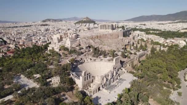 Panoramic Aerial Odeon Herodes Atticus Amphitheater Acropolis — Stock Video
