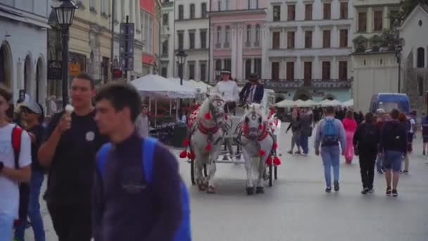 Una Strada Cracovia Polonia Dove Camminano Molte Persone Due Donne — Video Stock