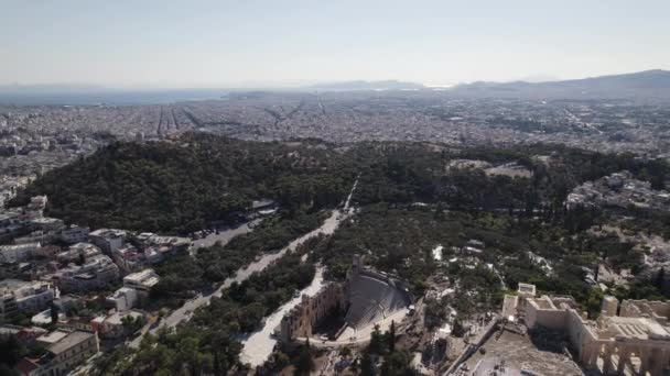 Drone Volando Hacia Atrás Revelando Famosa Acrópolis Atenas Momento Antiguo — Vídeos de Stock