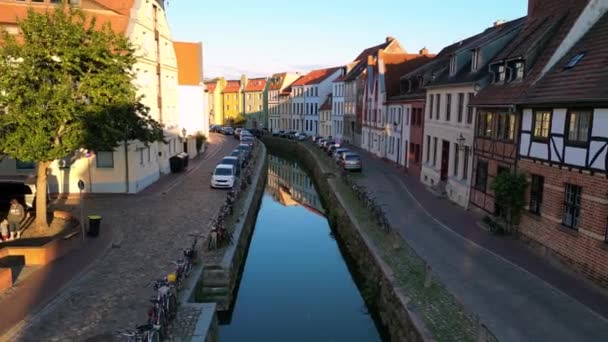 Low Sun Little River Middle Hanseatic City Marvelous Aerial View — Video
