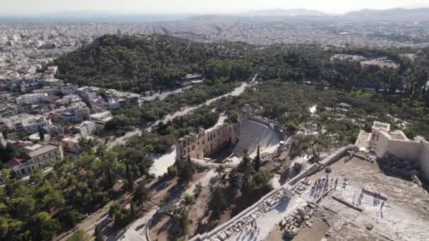 Vôo Drone Acropolis Atenas Turistas Que Andam Local Histórico Com — Vídeo de Stock