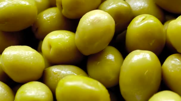 Grüne Oliven Früchte Hintergrund Lebensmittel — Stockvideo