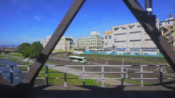 Vista Desde Tren Del Campo Japón Las Viviendas Río Lado — Vídeos de Stock